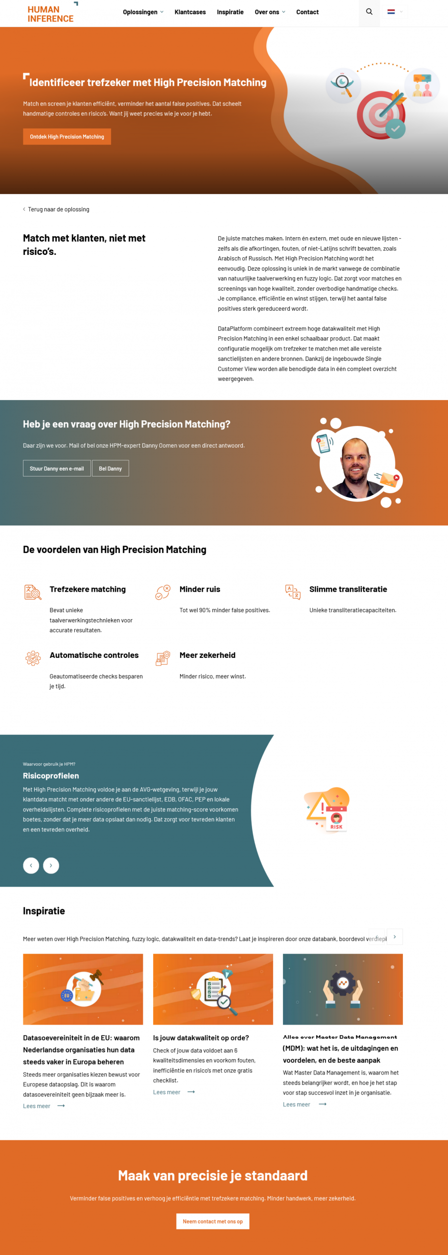 Salespagina voor de high-end software solution van Human Inference.